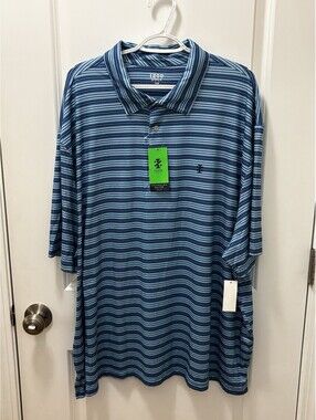 IZOD Swingflex Elite Men's Golf Polo Striped Blue Stretch Big & Tall 3XB
